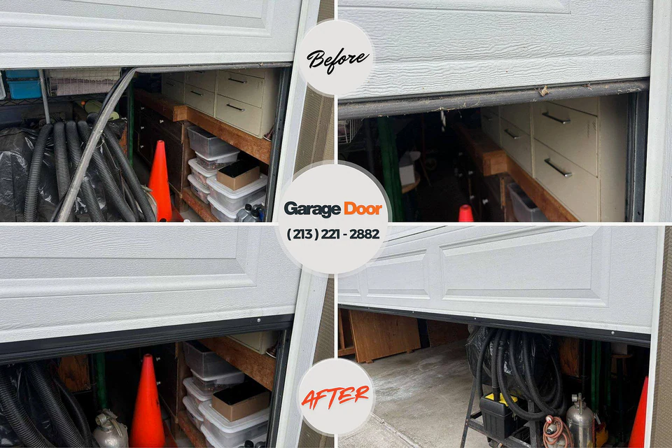 Before and after: garage door repair Nederland, TX
